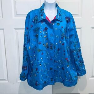 Quacker Factory Beaded Jacket Shacket Teal Blue 3XL Top